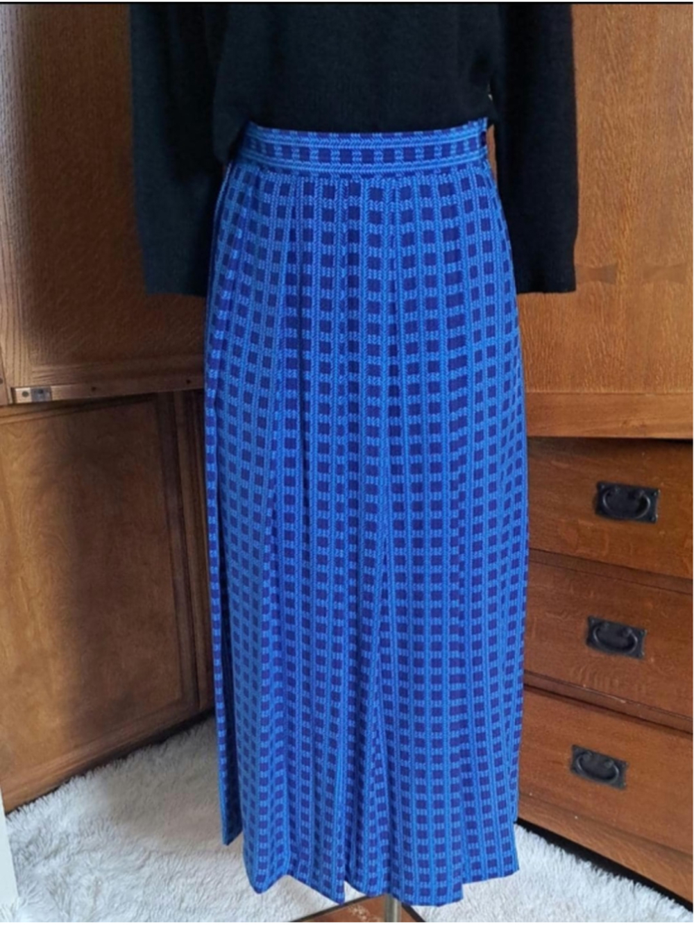 80s Liz Claiborne Silk Midi/Maxi Skirt NWT Blue Pleated High Waist Skirt 28" 10